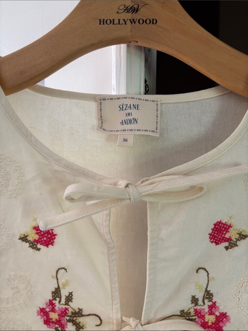 Sezane Cream Blouse with Pink & Green Floral Embroidery - Picture 5 of 6